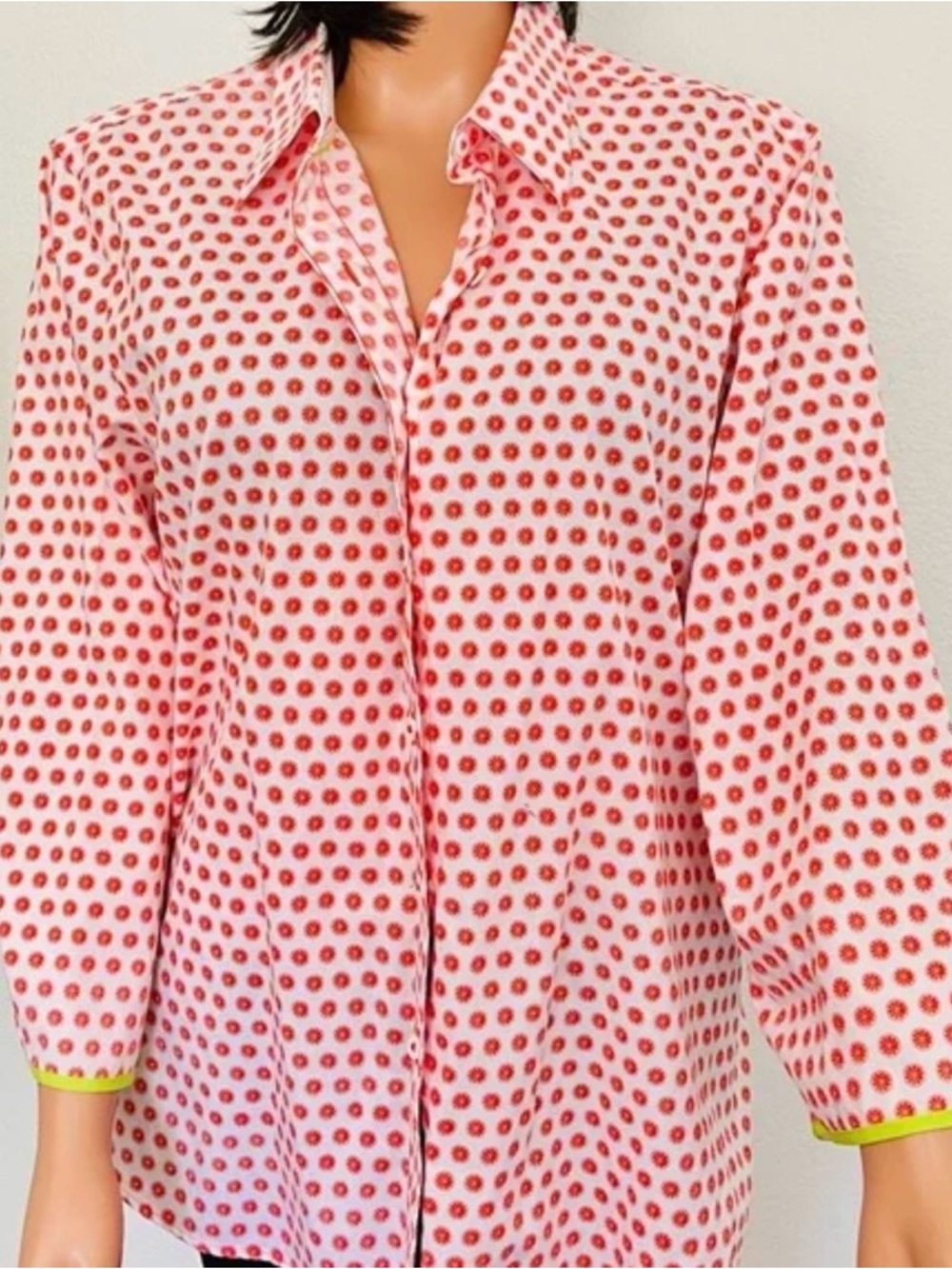 Foxcroft Pink and Red Printed Button-Down Shirt Size 10
